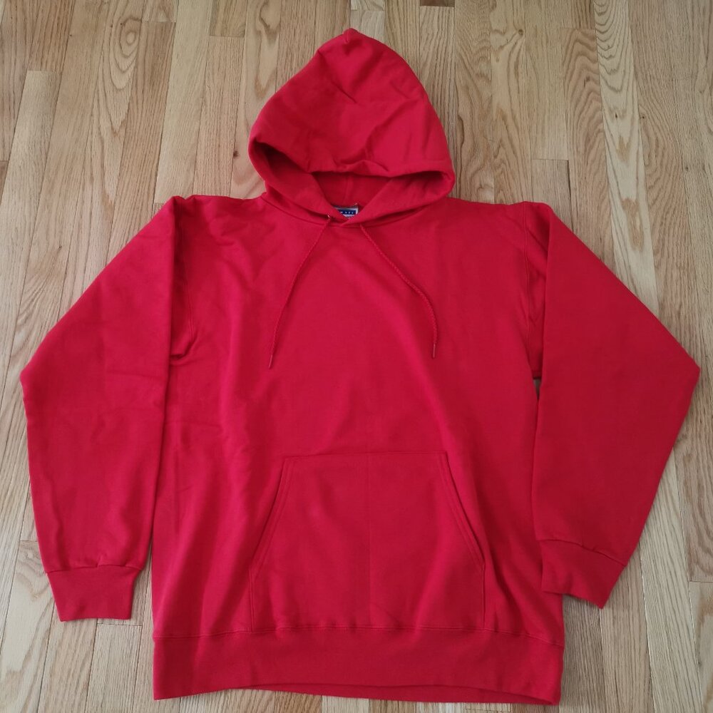 Vtg Men Hanes Ultimate Cotton Hoodie Red Pullover Sweatshirt 90s Y2K Heavyweight